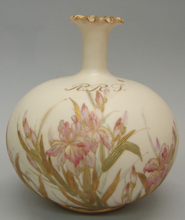 Appraisal: Bulbous form vase with skinny neck and wavy rim vase