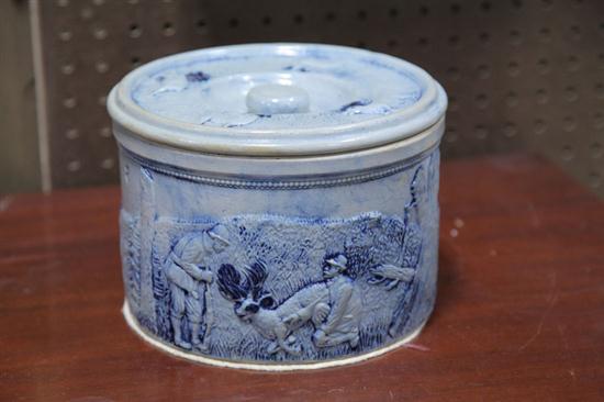 Appraisal: MOLDED STONEWARE BUTTER CROCK AND COVER American th century Probably