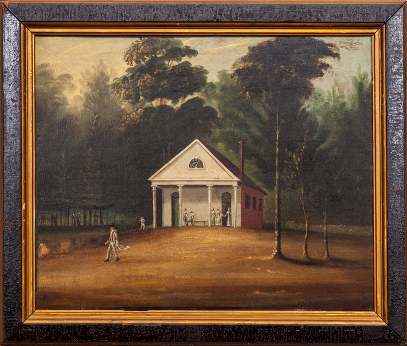 Appraisal: AMERICAN SCHOOL THE MEETING HOUSE Oil on canvas unsigned lined