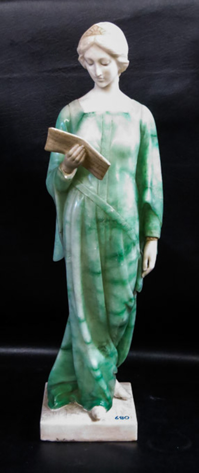 Appraisal: EMILIO P FIASCHI ALABASTER SCULPTURE Italy - Beatrice reading Dante's