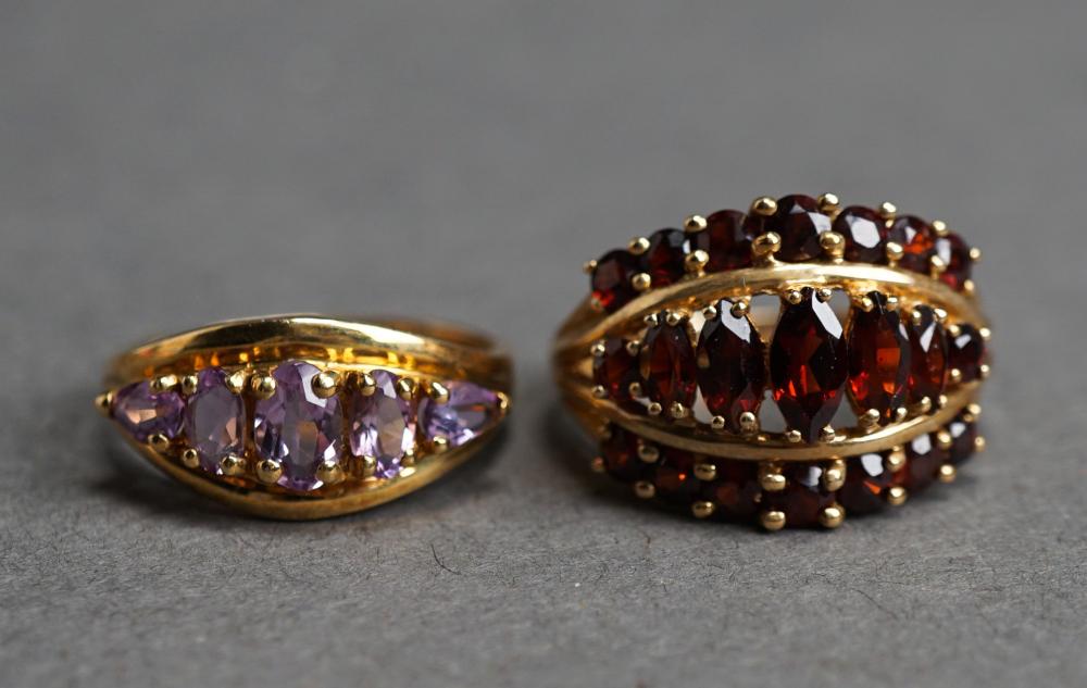 Appraisal: -Karat Yellow-Gold Garnet Ring and a -Karat Yellow-Gold and Amethyst