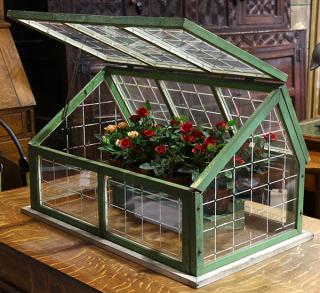 Appraisal: Victorian style polcyhrome painted terrarium Victorian style polcyhrome painted terrarium