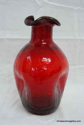 Appraisal: Vintage Ruby Red Crackle Glass Decanter - VaseFrom the estate