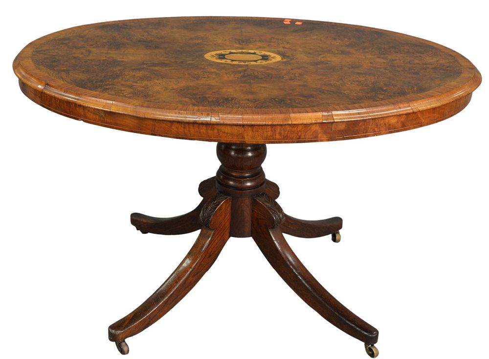 Appraisal: Walnut and Burl Walnut Oval Breakfast Tip Table circa height