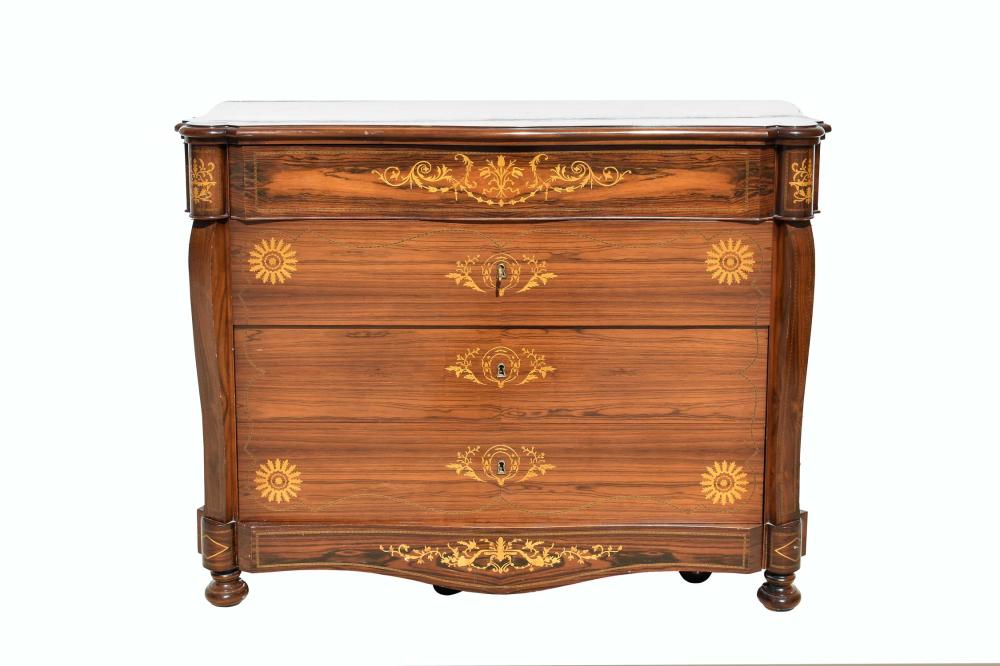 Appraisal: BIEDERMEIER INLAID ROSEWOOD CHEST OF DRAWERSThird-quarter th Century The shaped