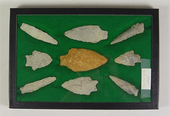 Appraisal: Woodland Indian Arrowheads Nine arrowheads sandstone and other materials collected