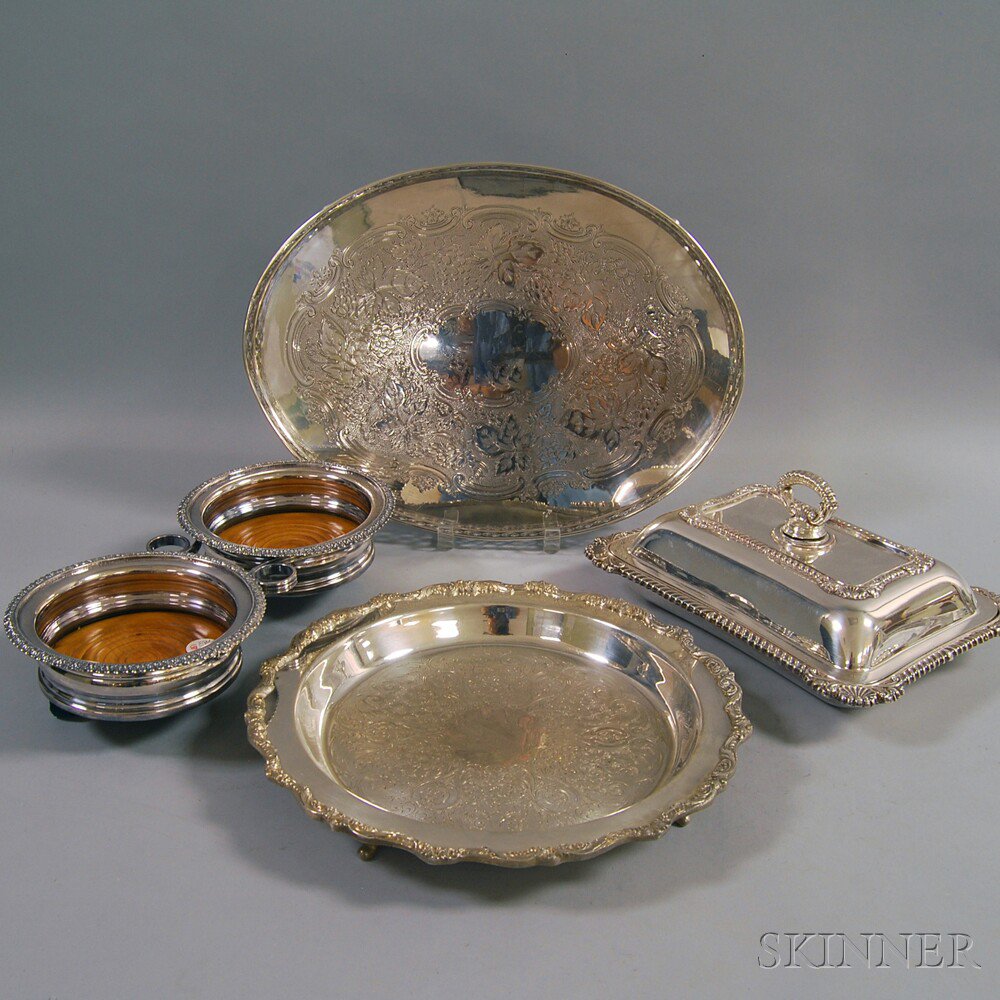 Appraisal: Four Silver-plated Serving Items a covered vegetable dish a double