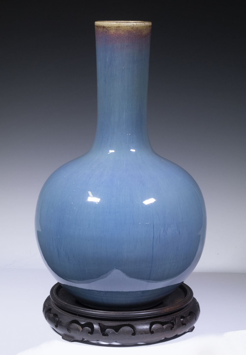 Appraisal: CHINESE SKY BLUE FLAMBE VASE Bottle Form Porcelain Vase with