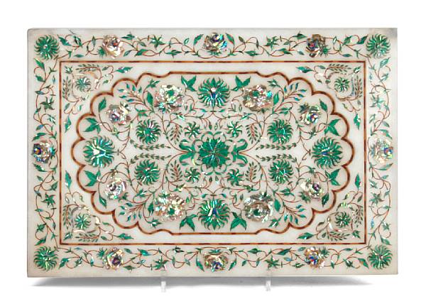 Appraisal: A marble and malachite inlaid specimen tray height in width