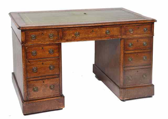 Appraisal: A VICTORIAN OAK PEDESTAL DESK the top with gilt tooled