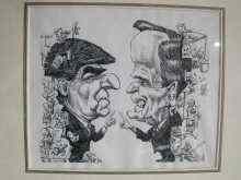 Appraisal: A political cartoon featuring George Bush unsigned x cm together