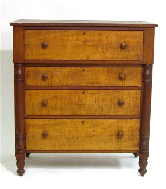 Appraisal: Early th C figured maple and cherry chest projecting top