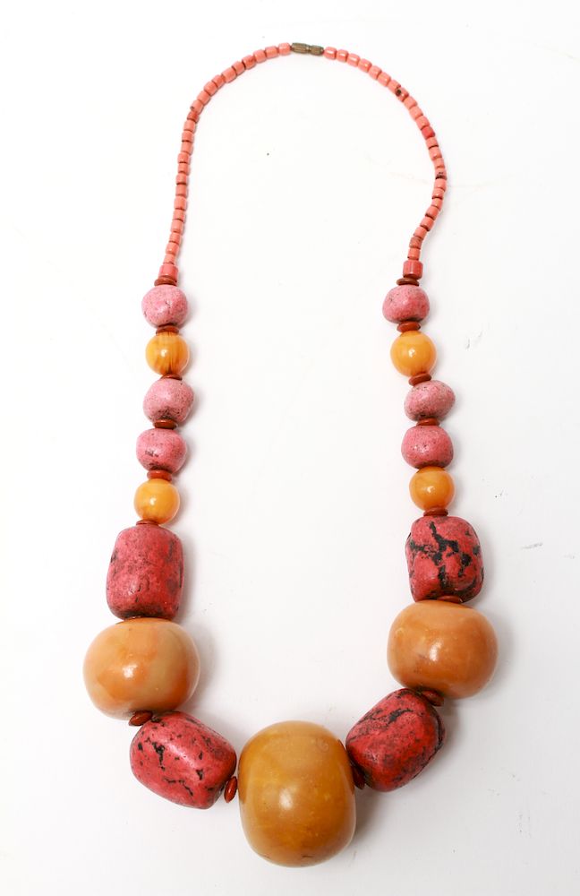 Appraisal: African Amber w Other Beads Necklace Large African amber and