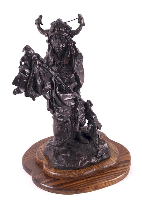 Appraisal: Blackfoot Medicine Man Schildt Bronze Sculpture For your consideration is