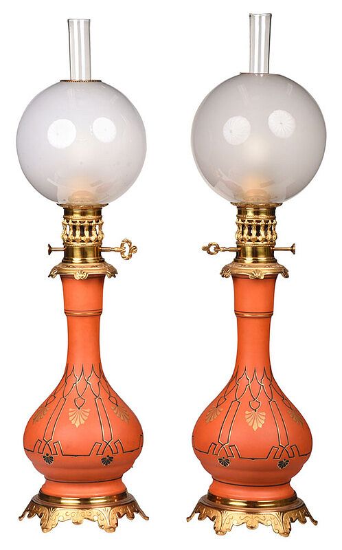 Appraisal: Very Fine Pair of Enameled Glass Moderator Lamps French circa