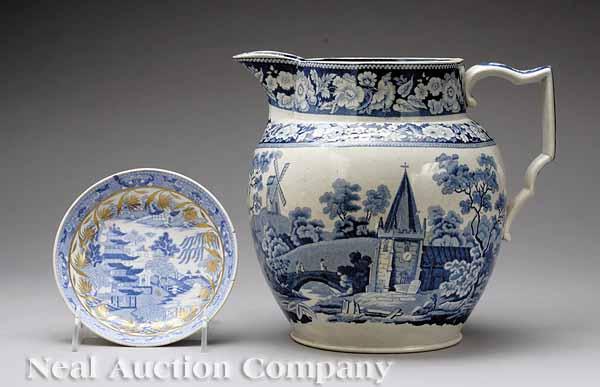 Appraisal: A Large English Transfer-Printed Scenic Pearlware Pitcher c the body