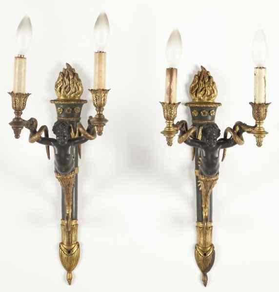 Appraisal: Pair of French Empire Style Wall Sconces th century likely