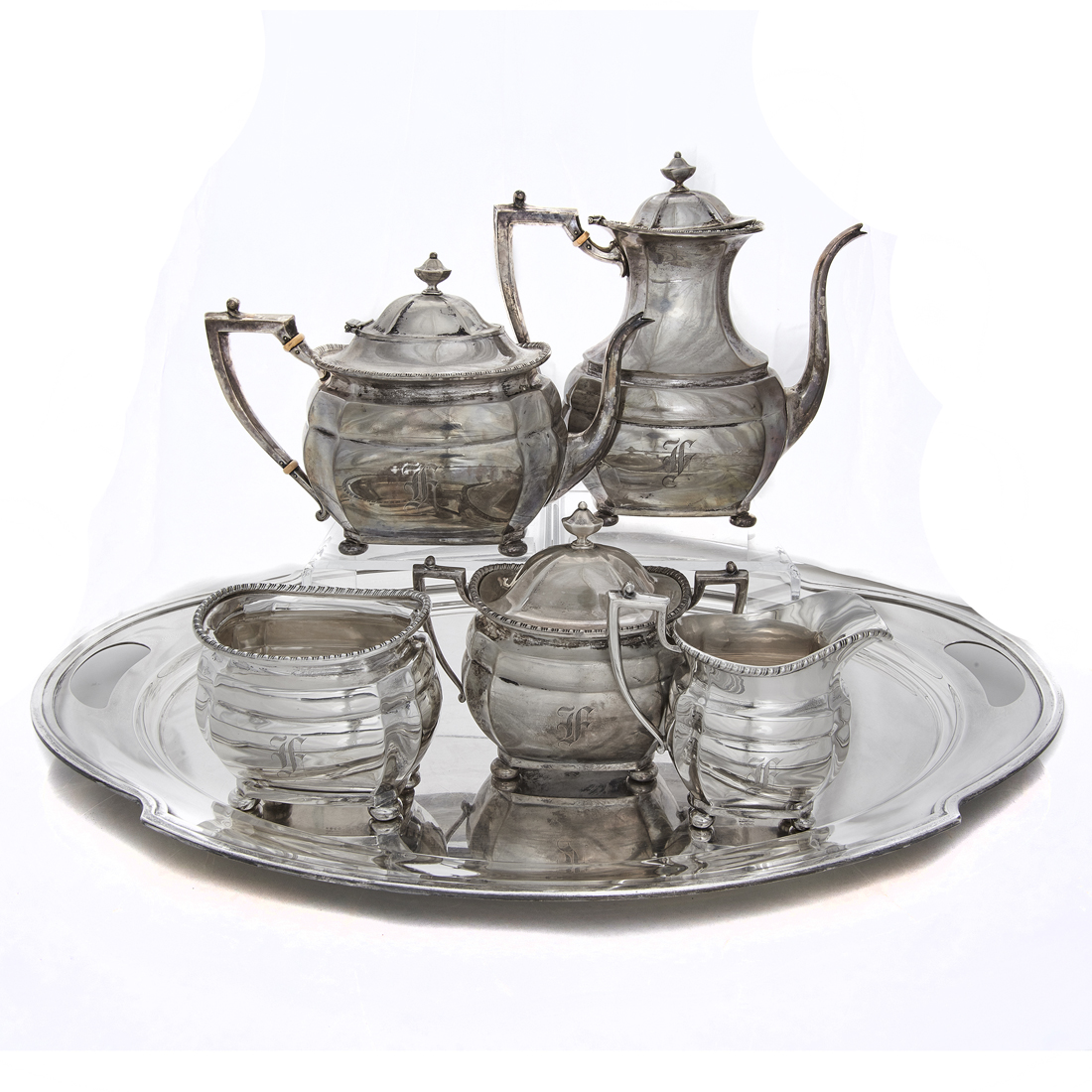 Appraisal: A WHITING STERLING HOT BEVERAGE SERVICE WITH MONOGRAM A Whiting