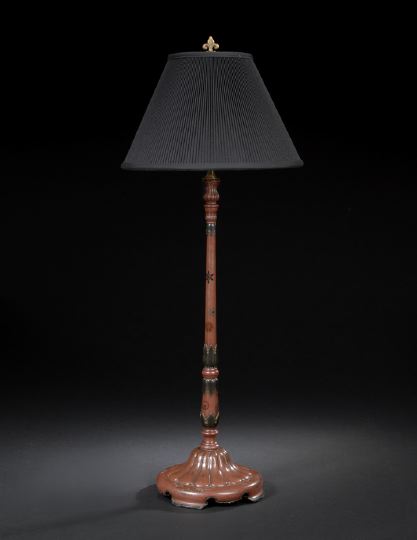 Appraisal: Tall Anglo-Chinese Black and Cinnabar Lacquer Tripodal Table Lamp the