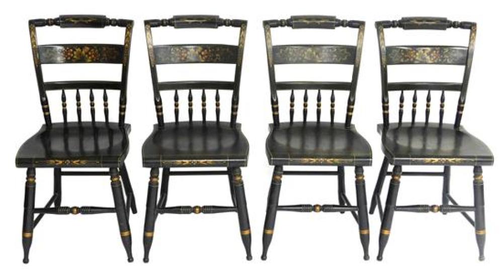 Appraisal: Four Hitchcock side chairs American th C black finish with