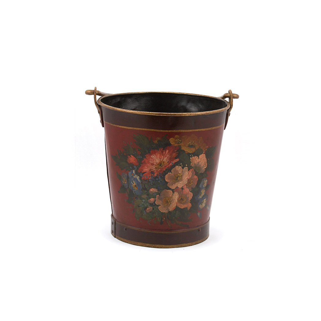 Appraisal: Floral Decorated Tole Bucket Height inches