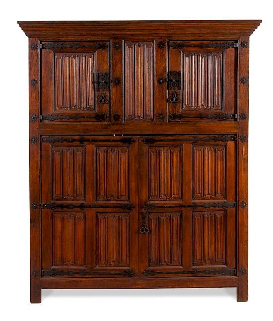 Appraisal: A Dutch Linen-Fold Carved Oak Cabinet Height x width x