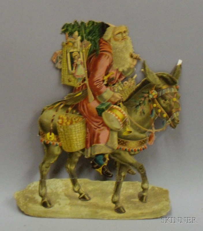 Appraisal: Large Cracker Scrap of Santa on a Donkey Germany late