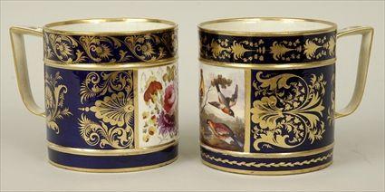 Appraisal: Pair of Derby Gilt and Polychrome Decorated Cobalt Blue Ground