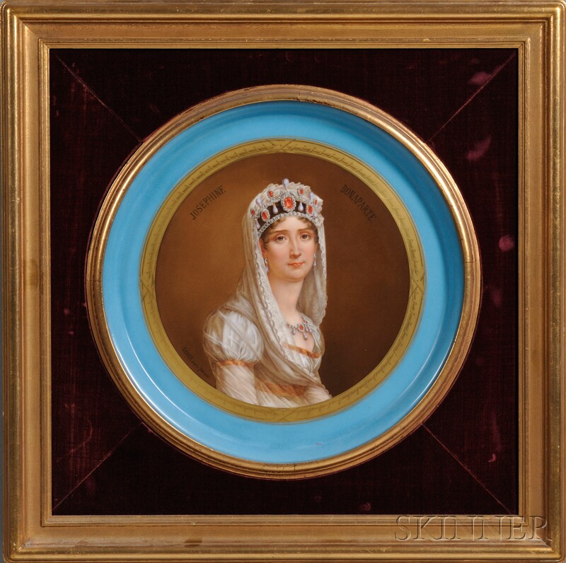 Appraisal: Pair of Sevres-style Hand-painted Porcelain Portrait Chargers France th century