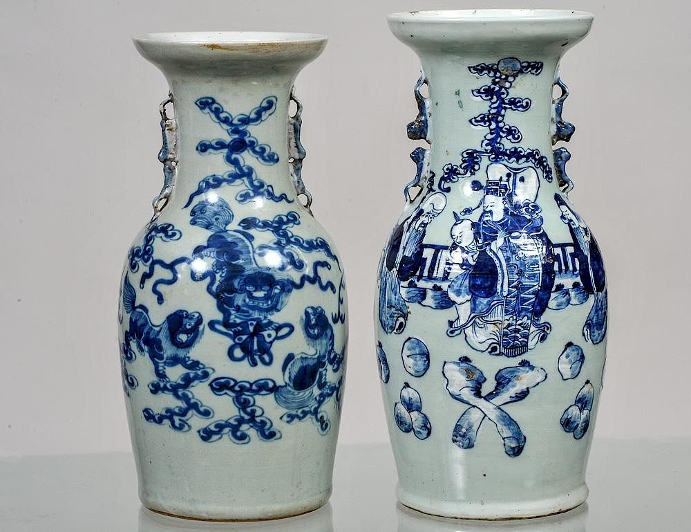 Appraisal: TWO BLUE AND WHITE PORCELAIN VASES Chinese th Century Each