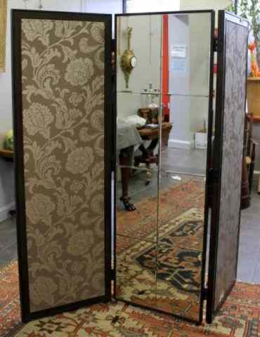 Appraisal: Decorative Panel Mirrored and Damask Screen From a Cranford NJ