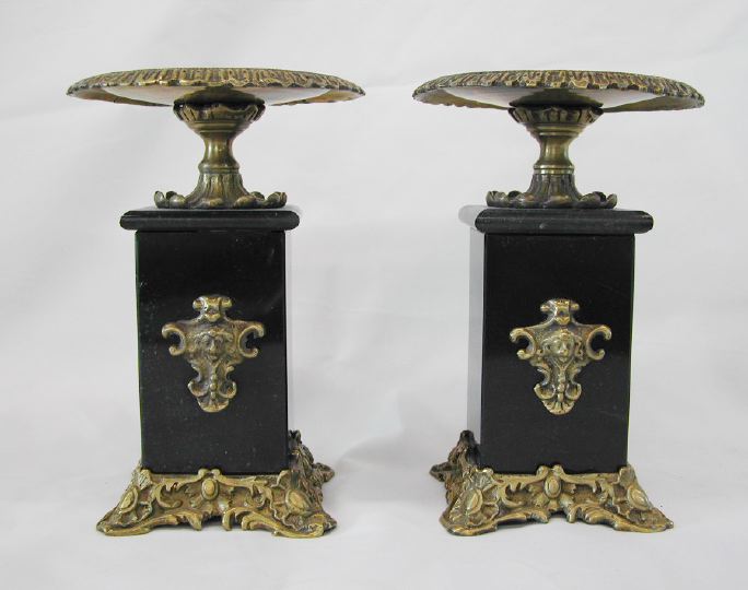 Appraisal: Pair of French Brass and Polished Slate Garniture Coupes fourth