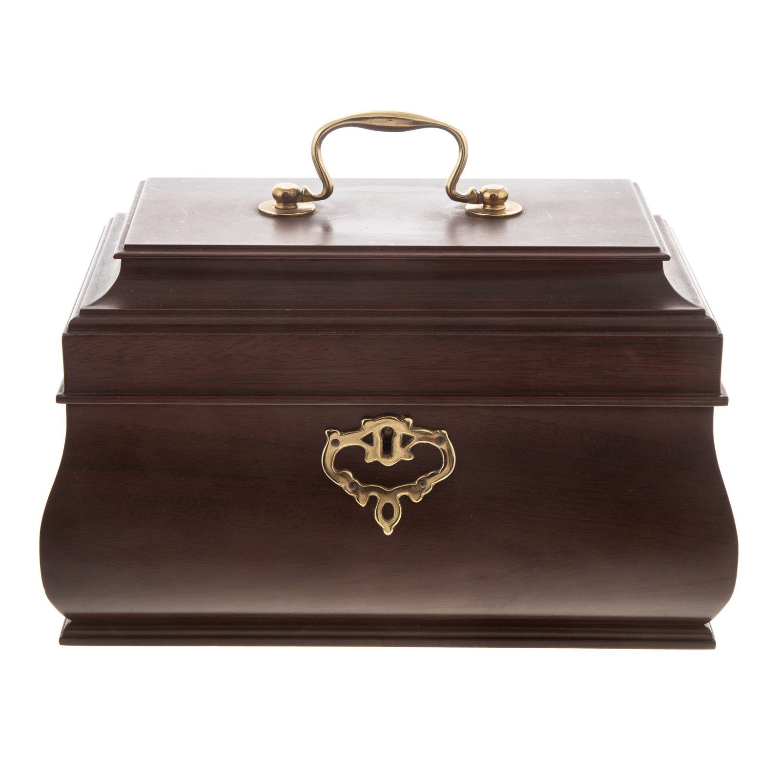 Appraisal: KITTINGER MAHOGANY BOMBE TEA CADDY With brass handle and escutcheon