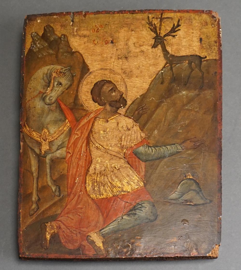 Appraisal: Greek Icon of Saint Hubert with Deer Unframed x in