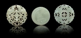 Appraisal: Three Carved Jade Circular Plaques Three Carved Jade Circular Plaques