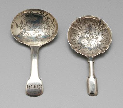 Appraisal: Two English silver caddy spoons one with floral bright-cut engraved