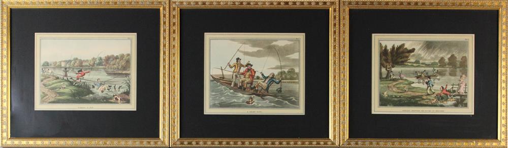 Appraisal: THOMAS MCLEAN PUBLISHER THREE ANGLING CARICATURES Prints x in Framed