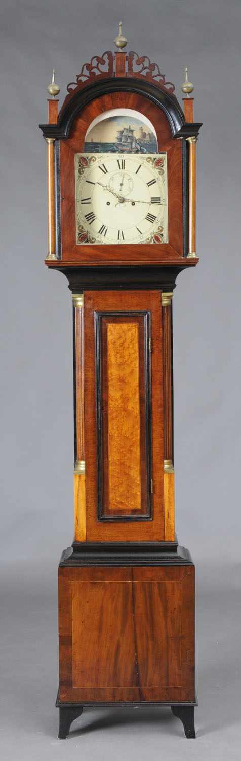 Appraisal: FEDERAL MAHOGANY BIRD'S EYE MAPLE AND EBONIZED TALLCASE CLOCK The