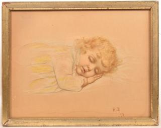 Appraisal: Watercolor Pastel Painting of a Sleeping Child Late th Century