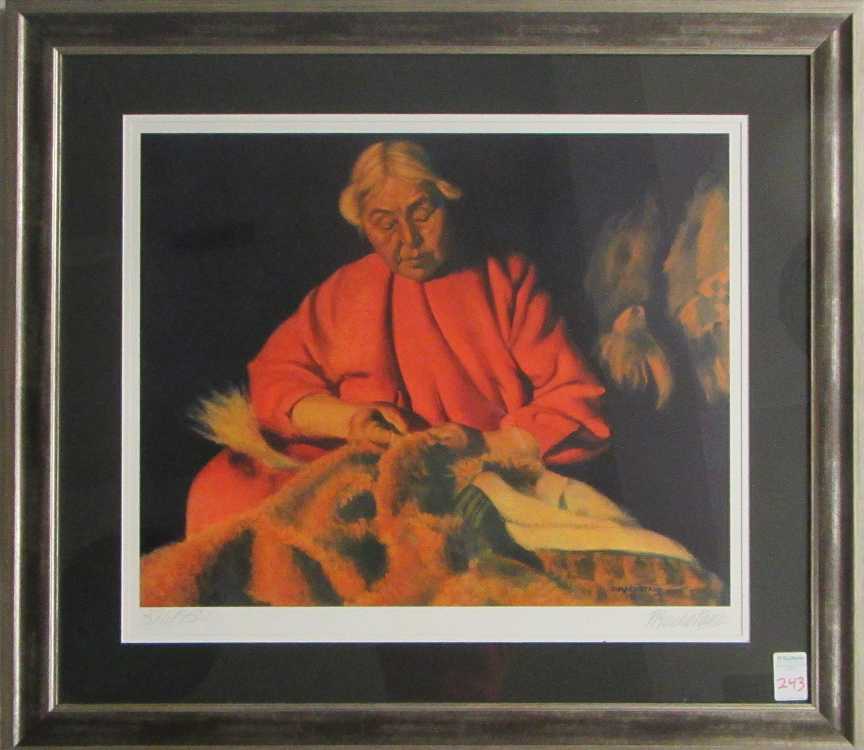 Appraisal: FRED MACHETANZ OFF-SET LITHOGRAPH Alaska New York - Woman sewing