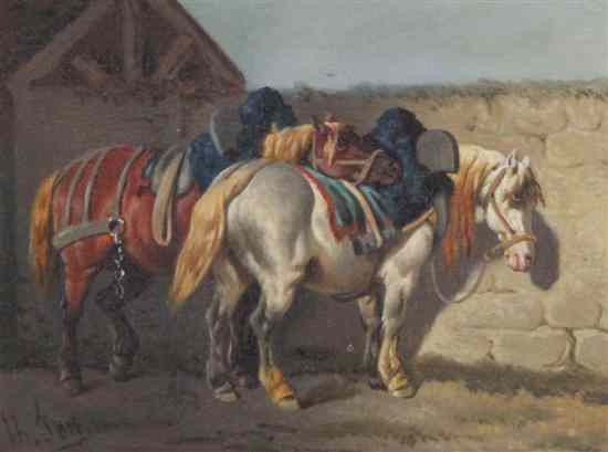 Appraisal: Joseph Jost Austrian - oil on canvas Ponies in a