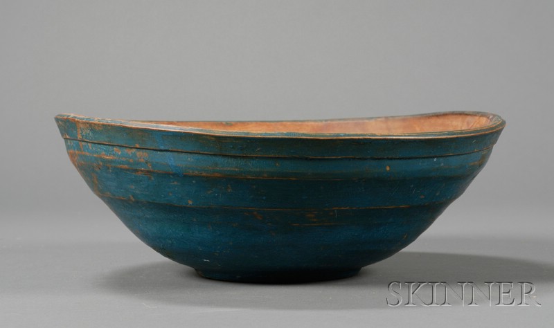 Appraisal: Blue-painted Turned Treen Bowl America th century ht dia in