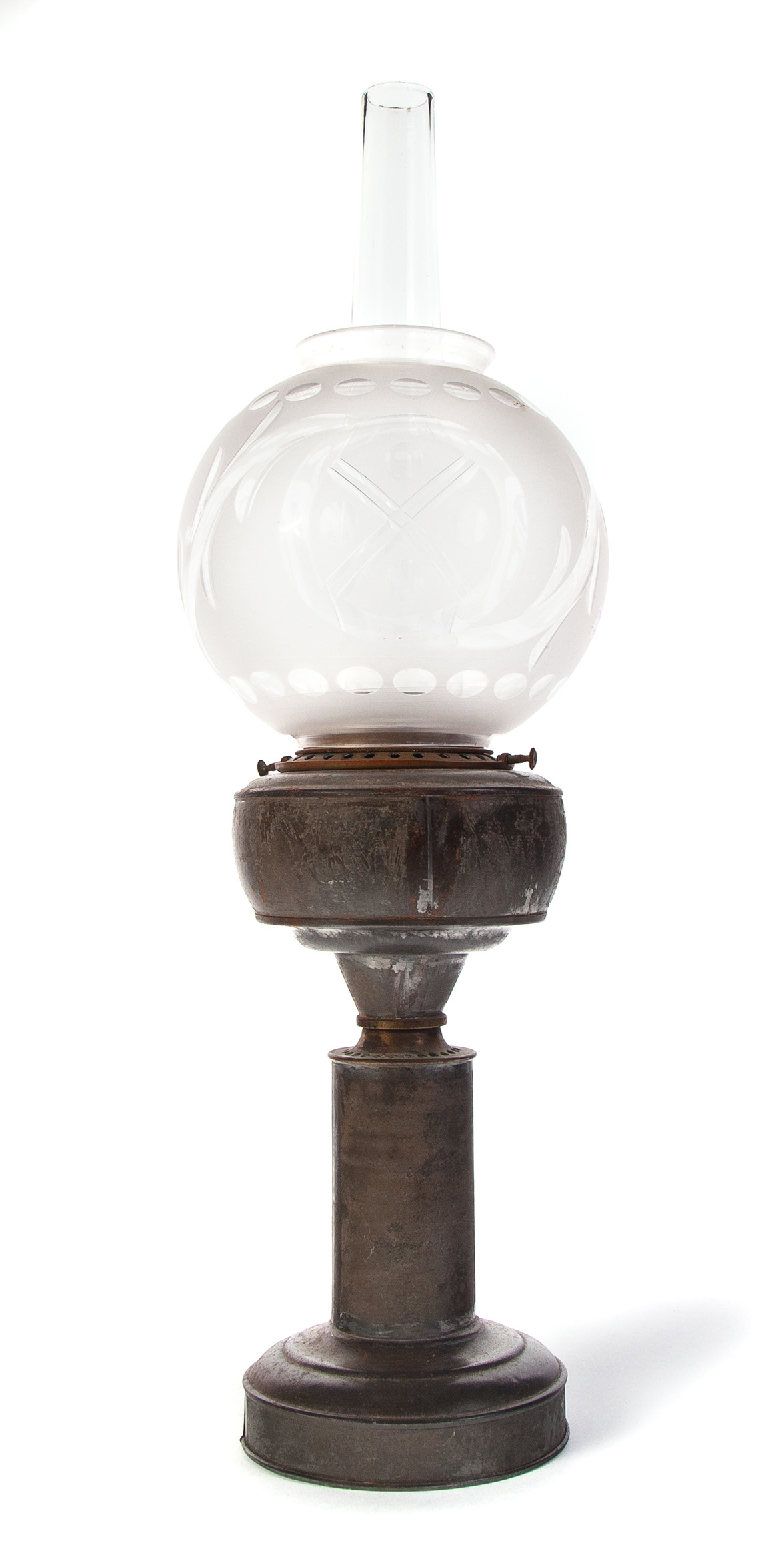 Appraisal: AMERICAN SOLAR LAMP WITH ETCHED SHADE Second quarter- th century