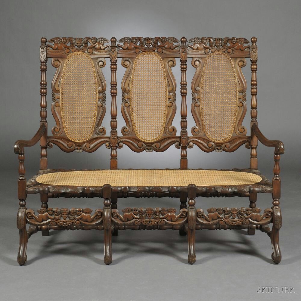 Appraisal: Jacobean-style Carved Walnut Settee late th early th century the