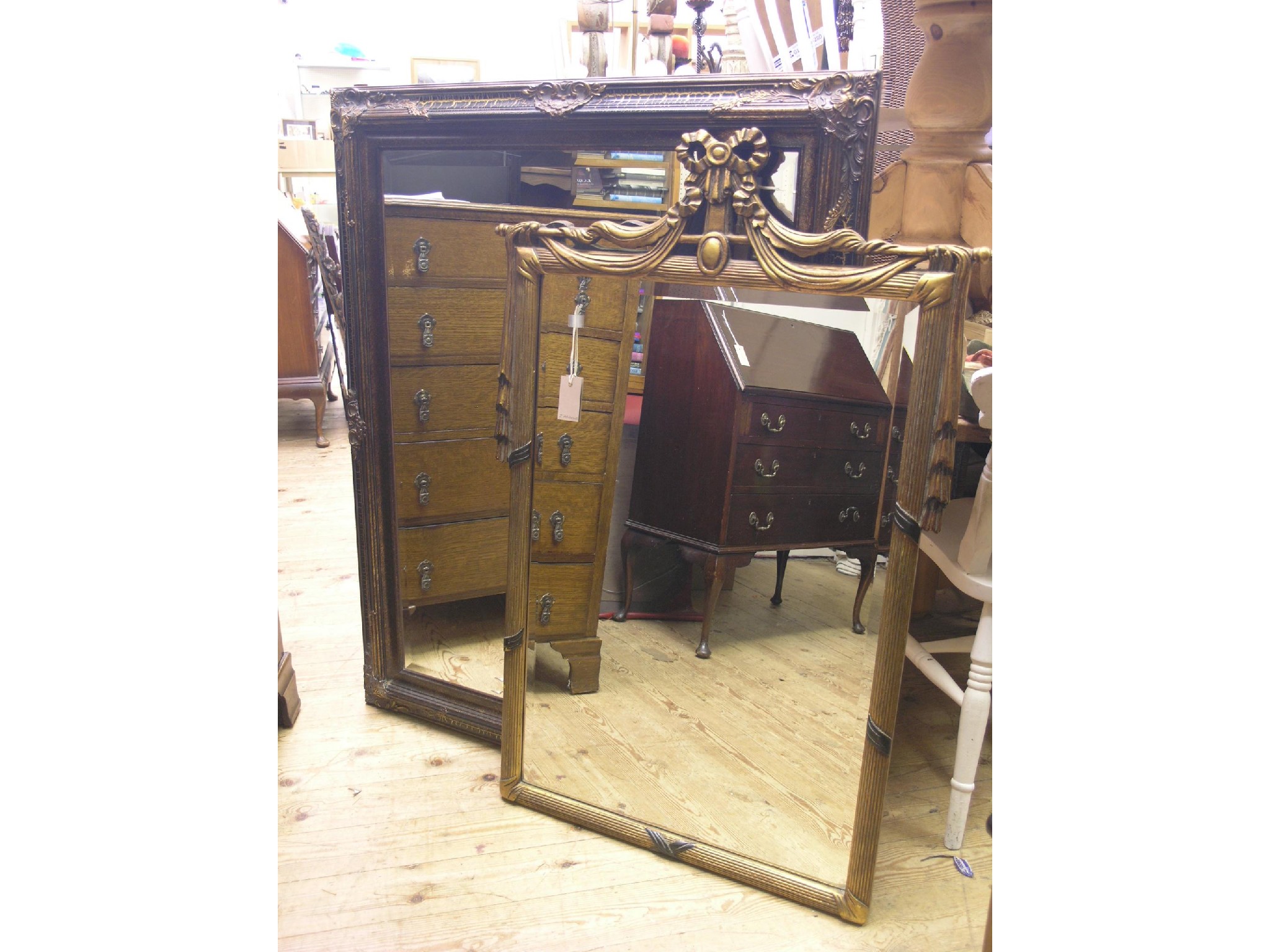 Appraisal: Two large period-style mirrors each with bevelled plate largest ft