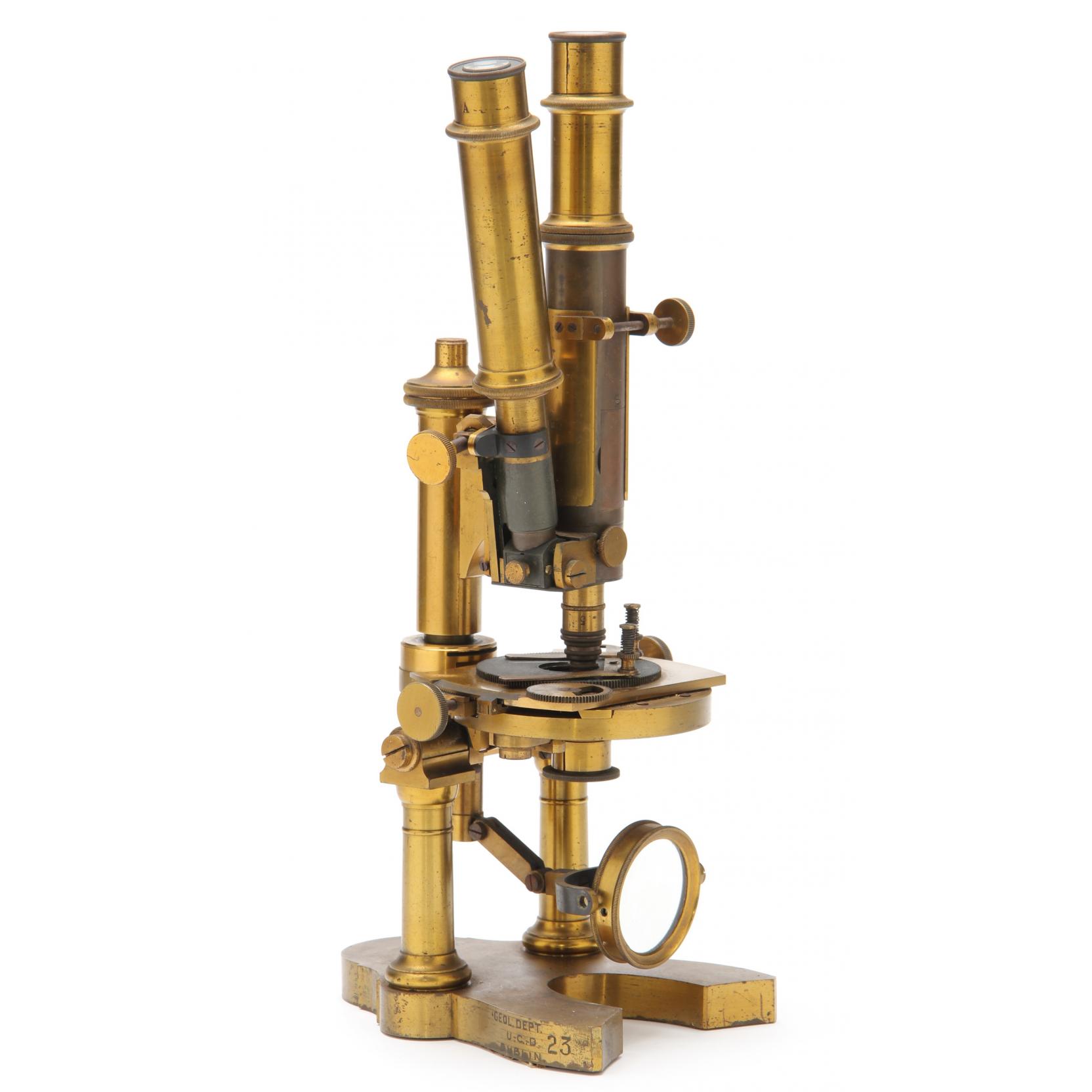 Appraisal: Camille Nachet Brass Binocular Microscope the base maker-marked NACHET ET