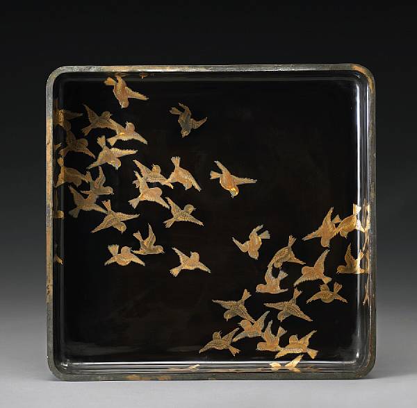 Appraisal: A gilt and black lacquer tray th Century Of square