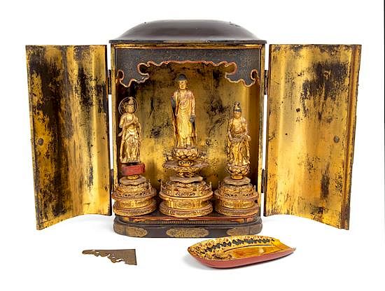 Appraisal: A Japanese Gilt and Black Lacquered Wood Buddhist Shrine Height