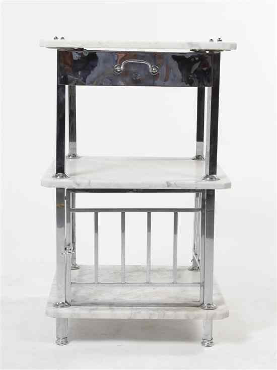 Appraisal: A Chrome and Marble Three-Tier Etagere each rectangular shelf with