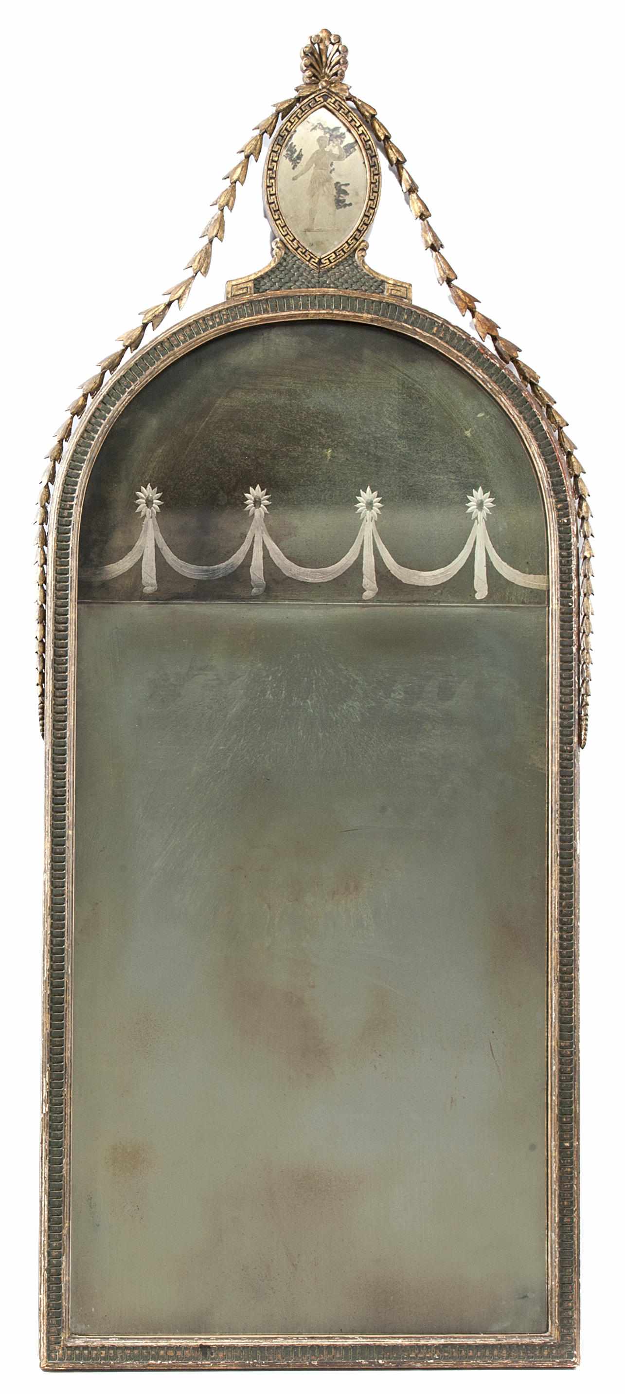 Appraisal: A Neoclassical style carved giltwood mirror th century The engraved